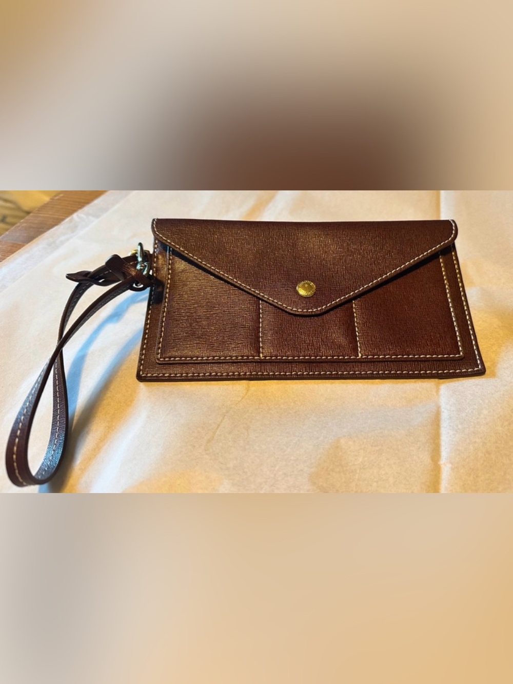Dooney & Bourke Brown Envelope Wristlet Clutch with Gold Snap
